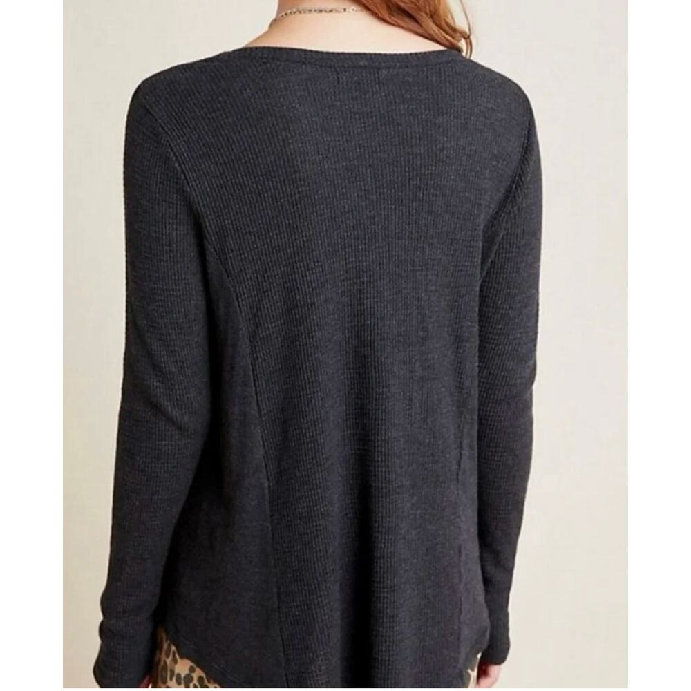 Anthropologie T.La Vicky Thermal Waffle V-Neck Tunic Top, Charcoal Gray, M NEW - Picture 2 of 8